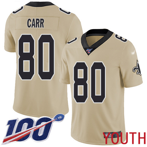 New Orleans Saints Limited Gold Youth Austin Carr Jersey NFL Football #80 100th Season Inverted Legend Jersey